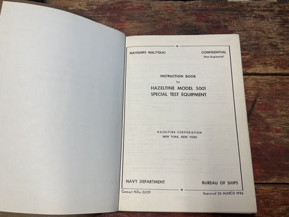 WWII U.S. Navy Hazeltine Model 5001 Special Test Equipment Manual – NAVSHIPS 900,710(A) (1946)