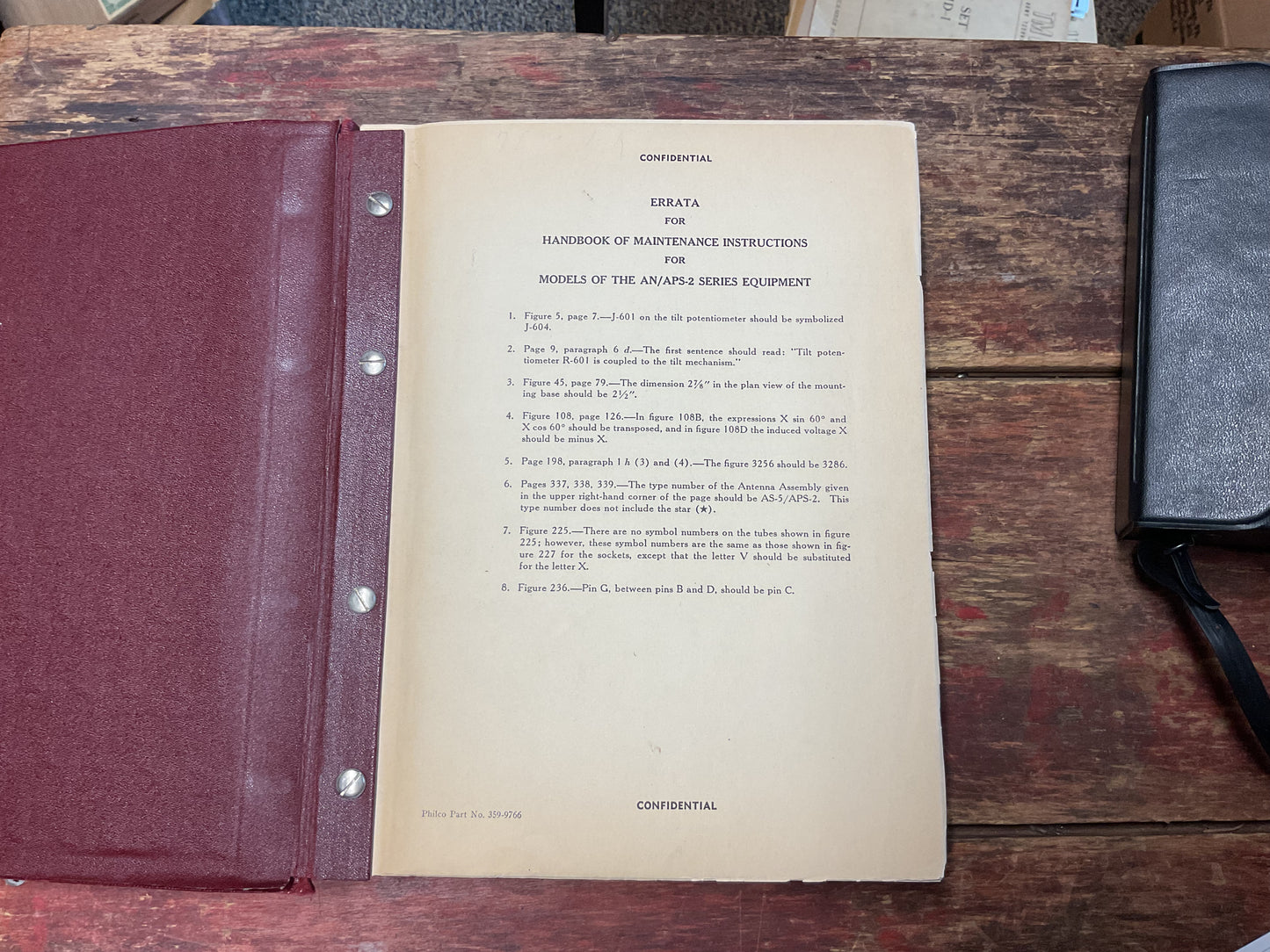 WWII Philco AN/APS-2 Airborne Radar Maintenance Manual – Confidential Bound Volume – Serial No. 156