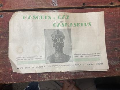Belgian Civil Defense L.702 Gas Mask Set with Filter, Carrying Canister & Instructions – Dated 1939