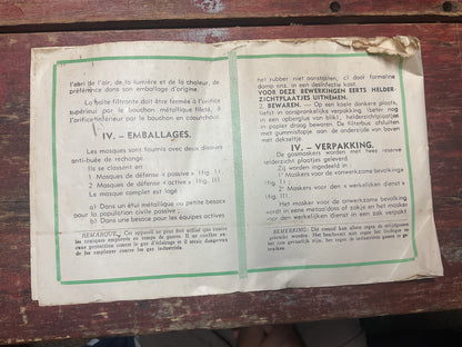 Belgian Civil Defense L.702 Gas Mask Set with Filter, Carrying Canister & Instructions – Dated 1939