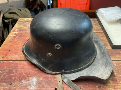 German M34 Civic Fire / Civil Defense Steel Helmet with Neck Guard – Complete Liner