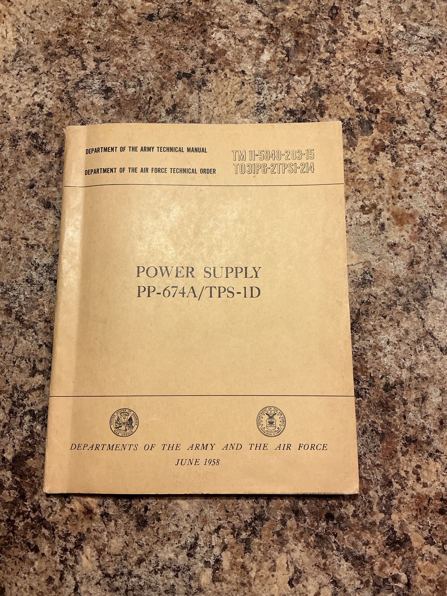 1958 U.S. Army & Air Force Technical Manual TM 11-5840-203-15