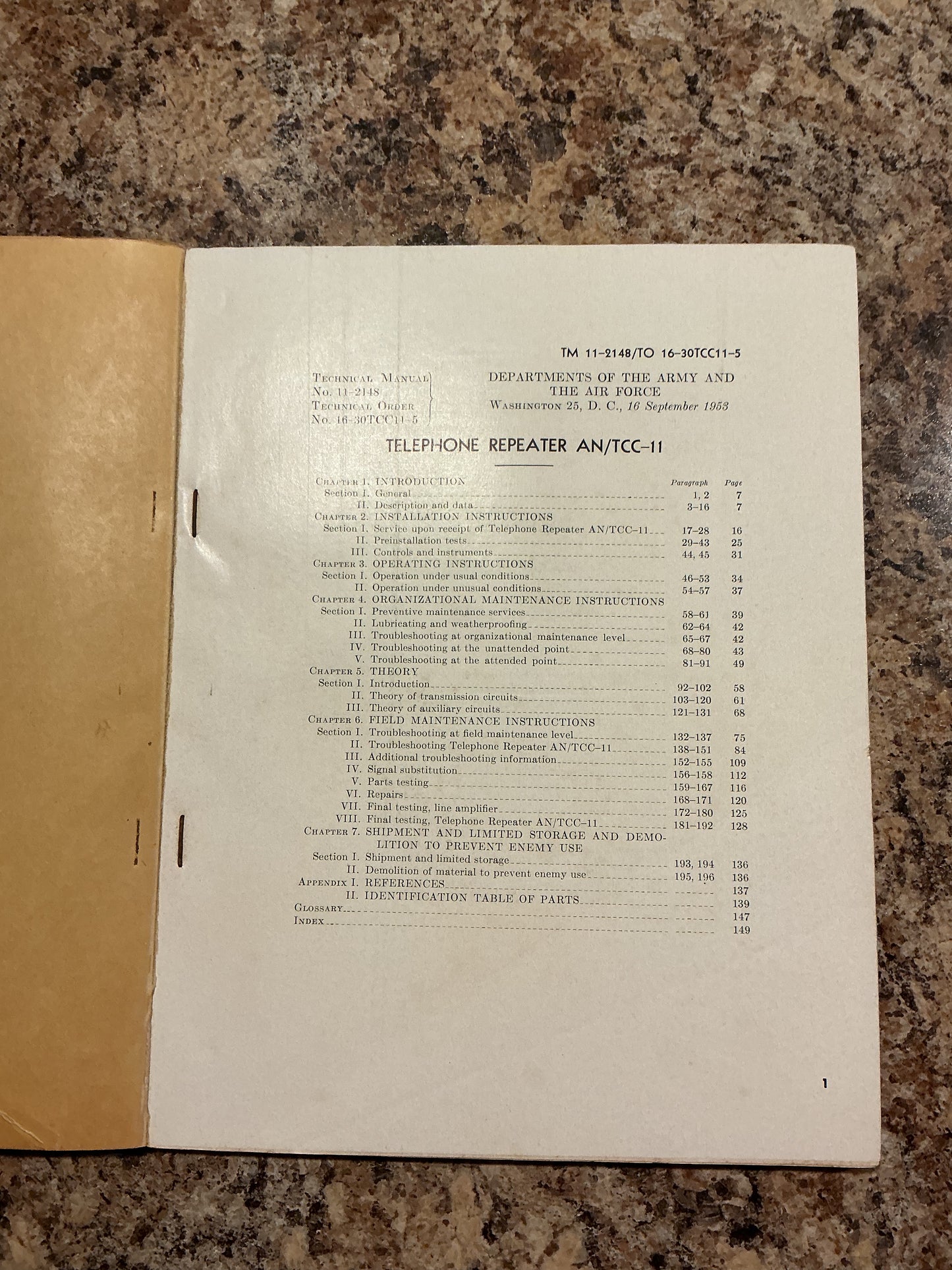 1953 AN/TCC-11 Telephone Repeater Technical Manual TM 11-2148