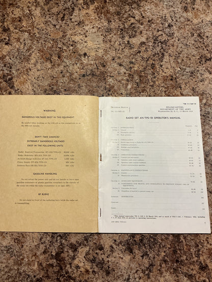 1958 U.S. Army TM 11-1167-10 Operator’s Manual