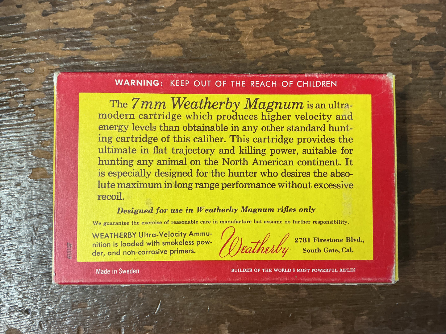Vintage Weatherby 7mm Weatherby Magnum Ammunition Box EMPTY