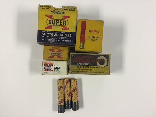 Vintage Western Ammunition & Shot Shell Box Lot – 5 Empty Boxes Plus 3 Hulls