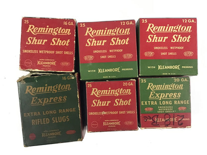 Vintage Remington Shotgun Shell Box Lot – Mixed Gauges – 6 Empty Boxes Including Rifled Slugs