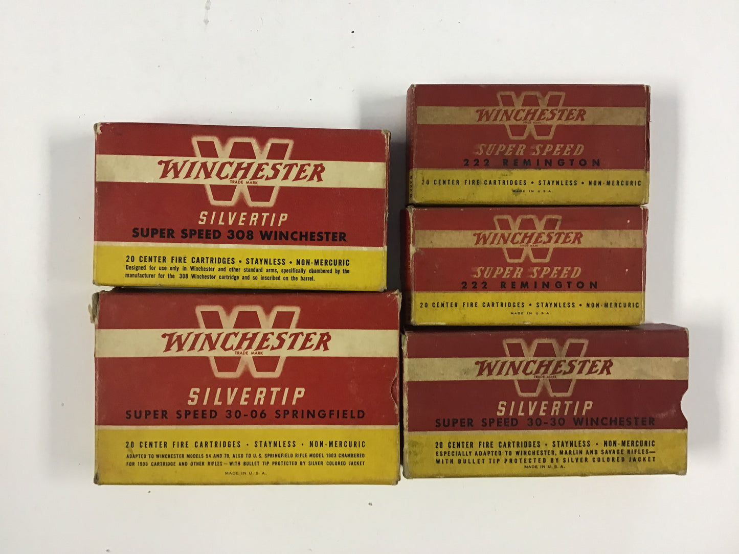 Vintage Winchester & Remington Rifle Ammunition Box Lot – 5 Empty Boxes – Silvertip & Super Speed
