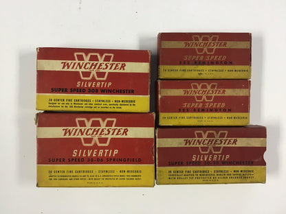 Vintage Winchester & Remington Rifle Ammunition Box Lot – 5 Empty Boxes – Silvertip & Super Speed
