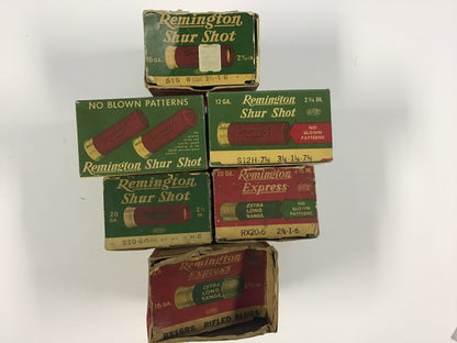 Vintage Remington Shotgun Shell Box Lot – Mixed Gauges – 6 Empty Boxes Including Rifled Slugs