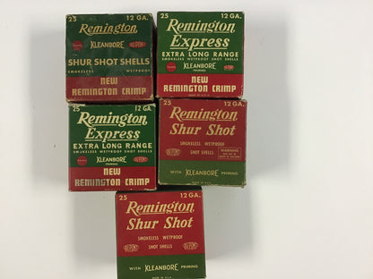 Vintage Remington 12 Gauge Ammunition Box Lot – 5 Empty Kleanbore Shell Boxes