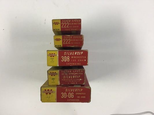 Vintage Winchester & Remington Rifle Ammunition Box Lot – 5 Empty Boxes – Silvertip & Super Speed