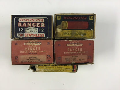 Vintage Winchester Ammunition & Shot Shell Box Lot – 5 Empty Boxes – Ranger, Super Speed & Shotgun Shells