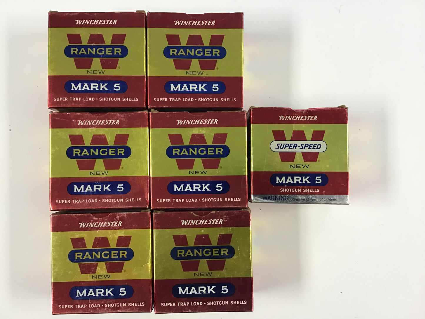 Winchester Ranger Mark 5 & Super-Speed Shotgun Shell Box Lot – 7 Empty Boxes – 12 Gauge