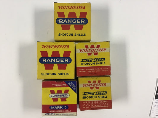 Winchester Ranger & Super-Speed Shotgun Shell Box Lot – 5 Empty Boxes – Mixed Gauges