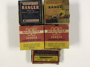 Vintage Winchester Ammunition & Shot Shell Box Lot – 5 Empty Boxes – Ranger, Super Speed & Shotgun Shells