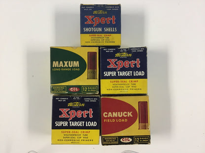 Vintage C-I-L & Western Shotgun Shell Box Lot – 5 Empty Boxes – Maxum, Xpert & Canuck