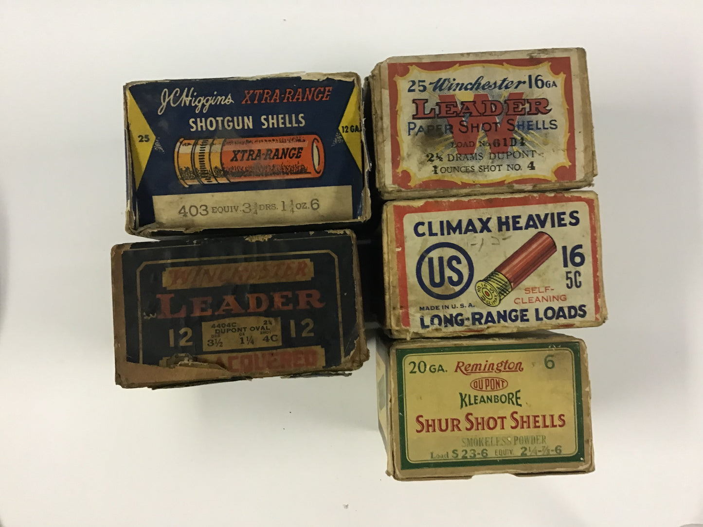 Early Vintage Shotgun Shell Box Lot – Winchester, J.C. Higgins, U.S. Cartridge & Remington – 5 Empty Boxes