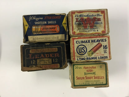 Early Vintage Shotgun Shell Box Lot – Winchester, J.C. Higgins, U.S. Cartridge & Remington – 5 Empty Boxes