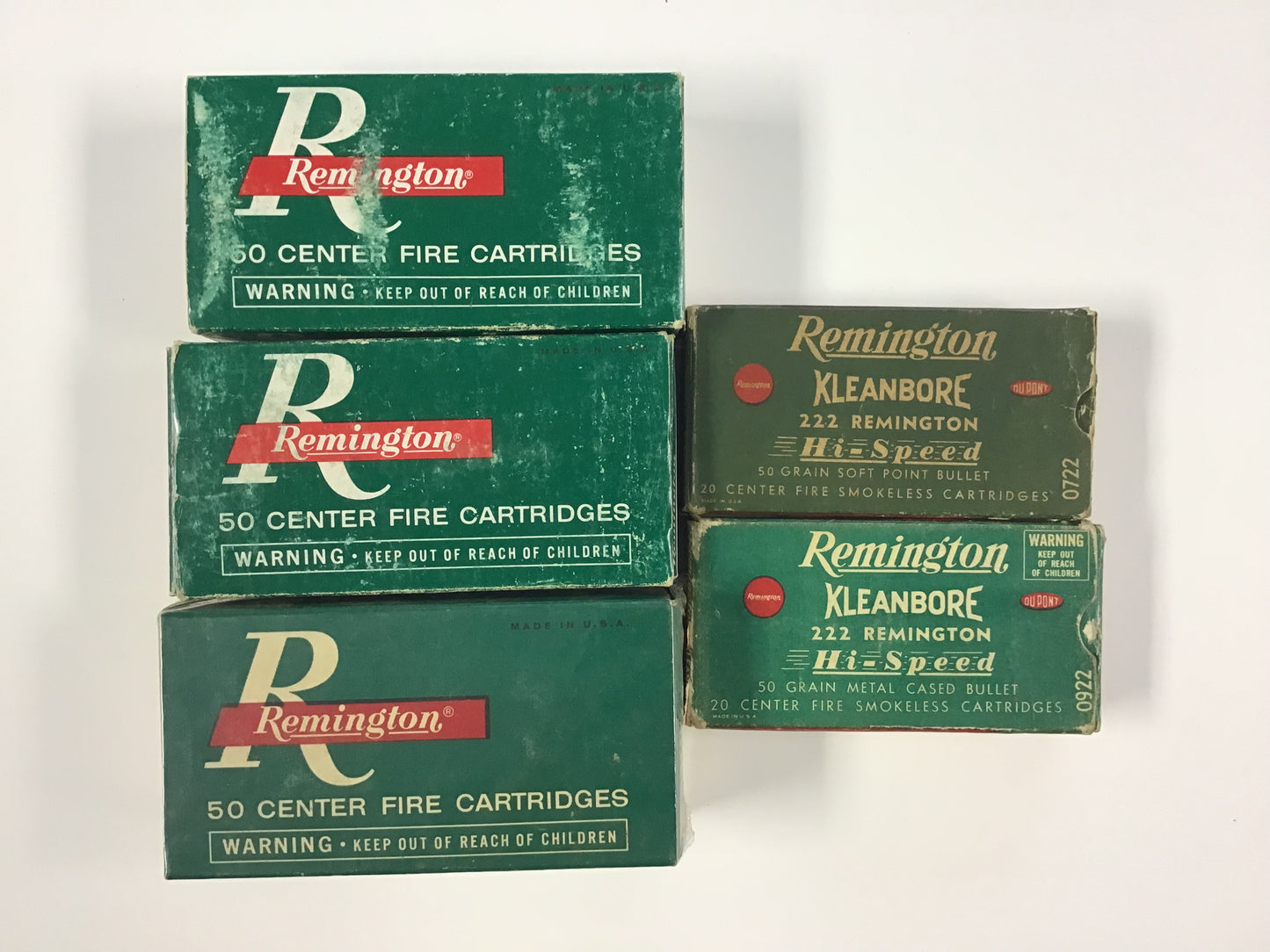 Vintage Remington Ammunition Box Lot – 5 Empty Boxes – .38 Special & .222 Remington