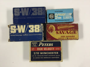 Vintage Ammunition Box Lot – Peters, Savage, Geco & .38 Special – 5 Empty Boxes