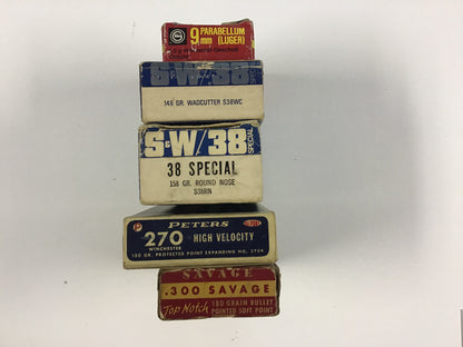 Vintage Ammunition Box Lot – Peters, Savage, Geco & .38 Special – 5 Empty Boxes