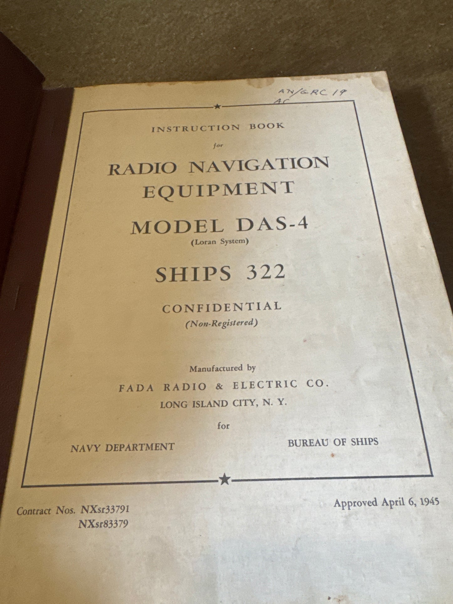 Original WWII U.S. Navy SHIPS 322 instruction book for Radio Navigation Equipment