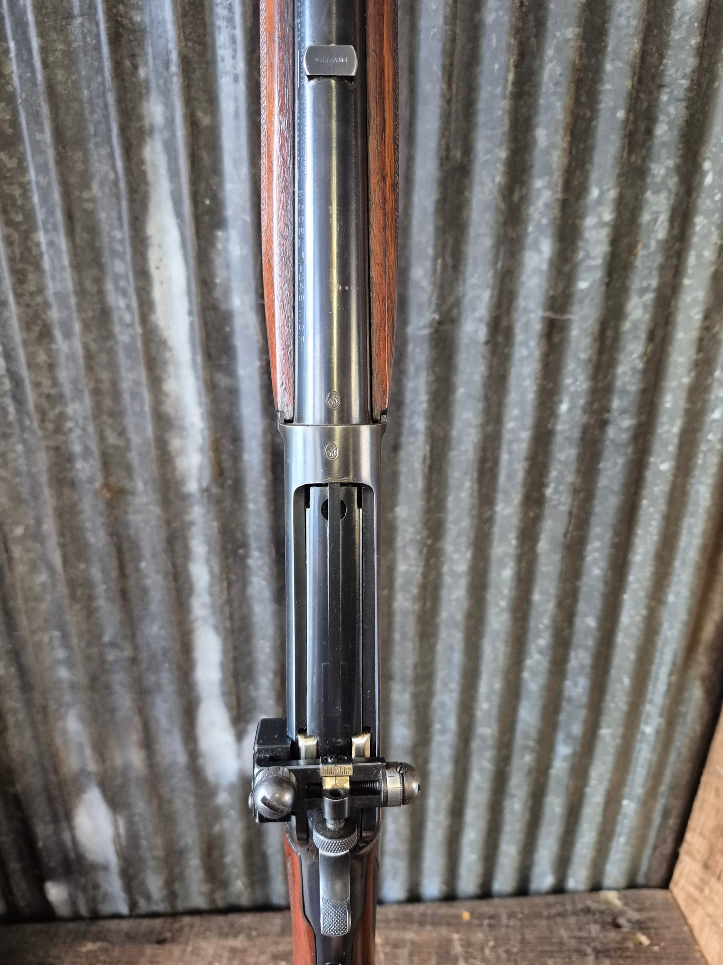 Winchester Model 71 Deluxe with Redfield rear peep sight.